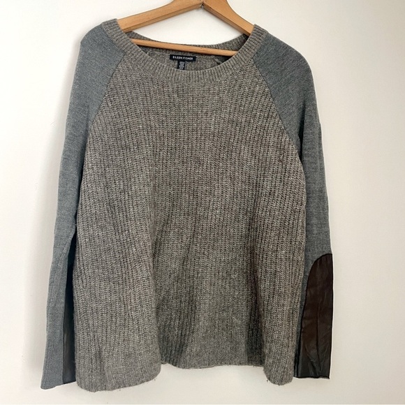 Eileen Fisher Raglan Crewneck Sweater Grey Gray Beige Medium Yak - Picture 2 of 9